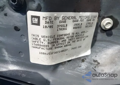 2006 Saturn Ion 2 из США, поврежденный, VIN 1G8AJ55F36Z140537